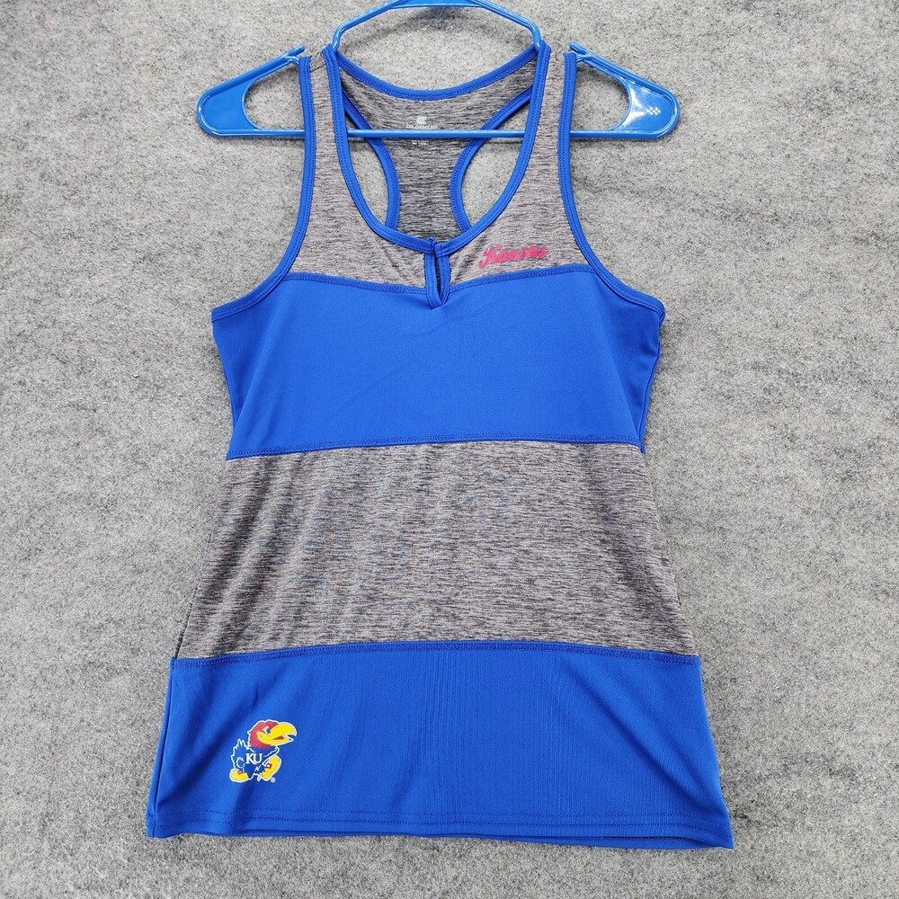 Kansas Jayhawks Tank Top Womens Small Colosseum Blue Gray Striped